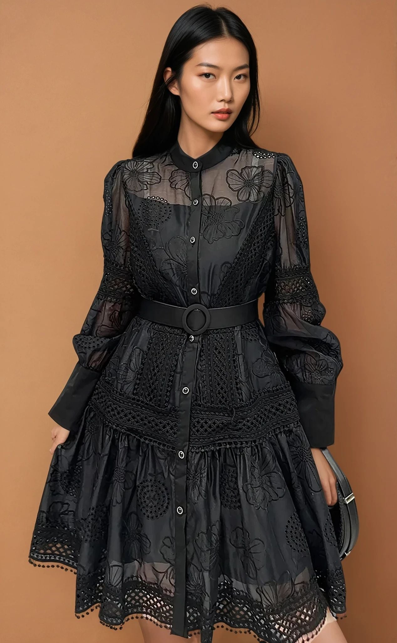 Timeless Lace Beauty – Luxury Women’s Embroidered Shirt Dress
