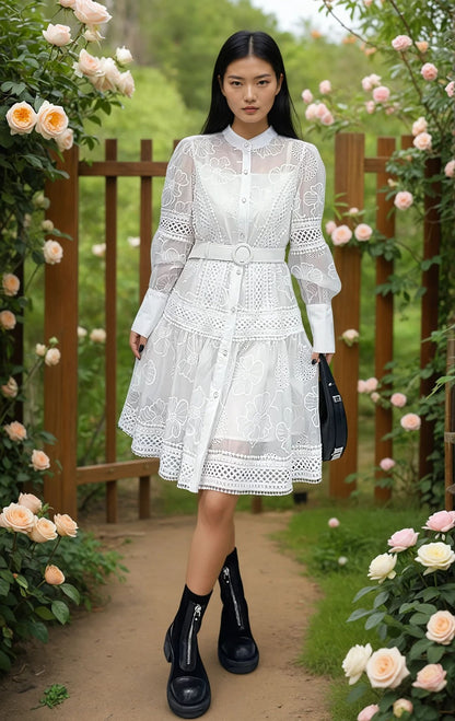 Timeless Lace Beauty – Luxury Women’s Embroidered Shirt Dress