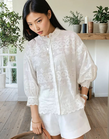 Elara Lace Embroidery Shirt