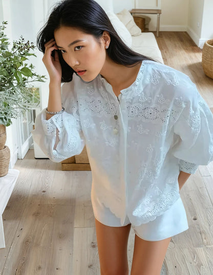 Elara Lace Embroidery Shirt