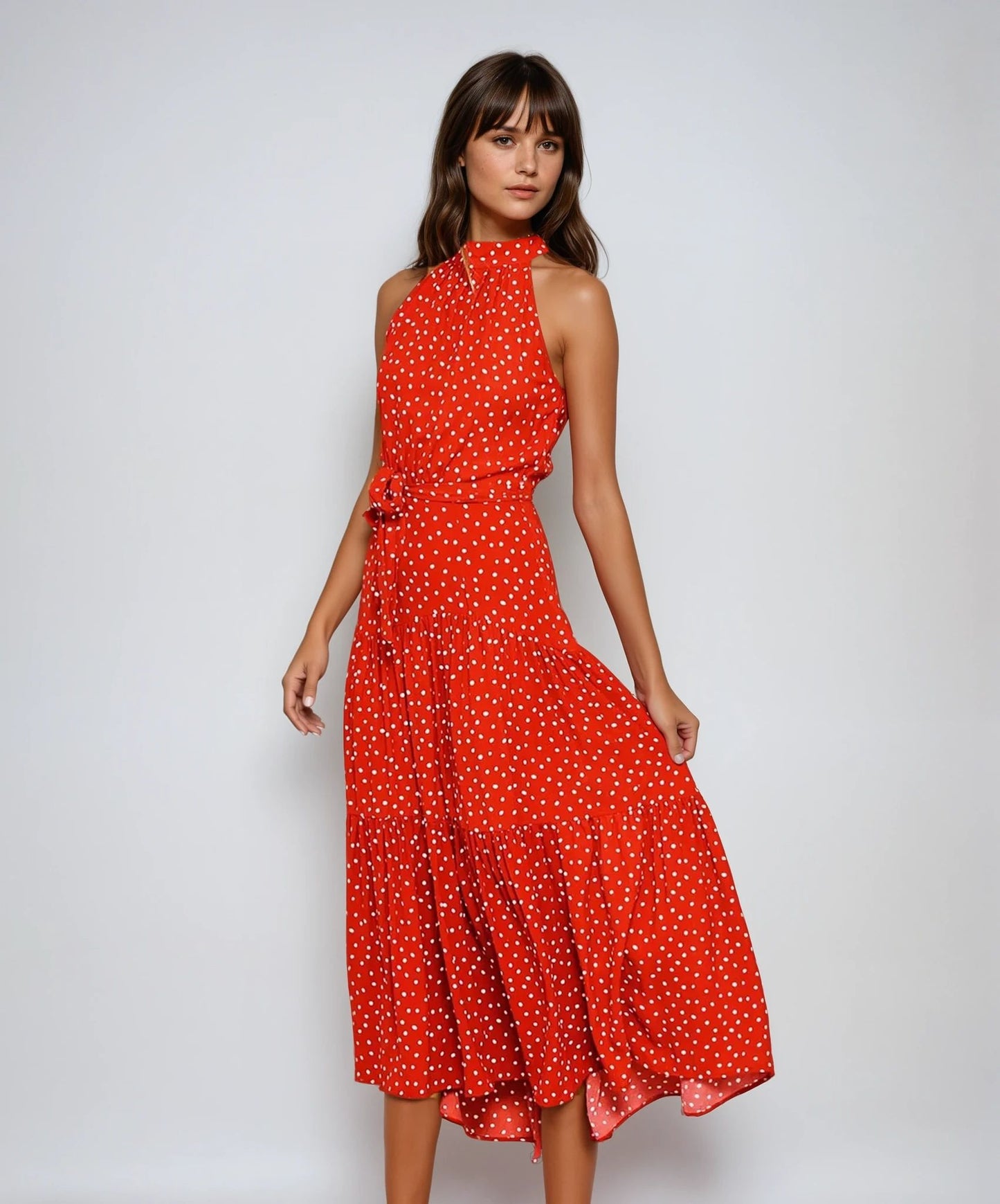 Polka Dot Halter Maxi Dress