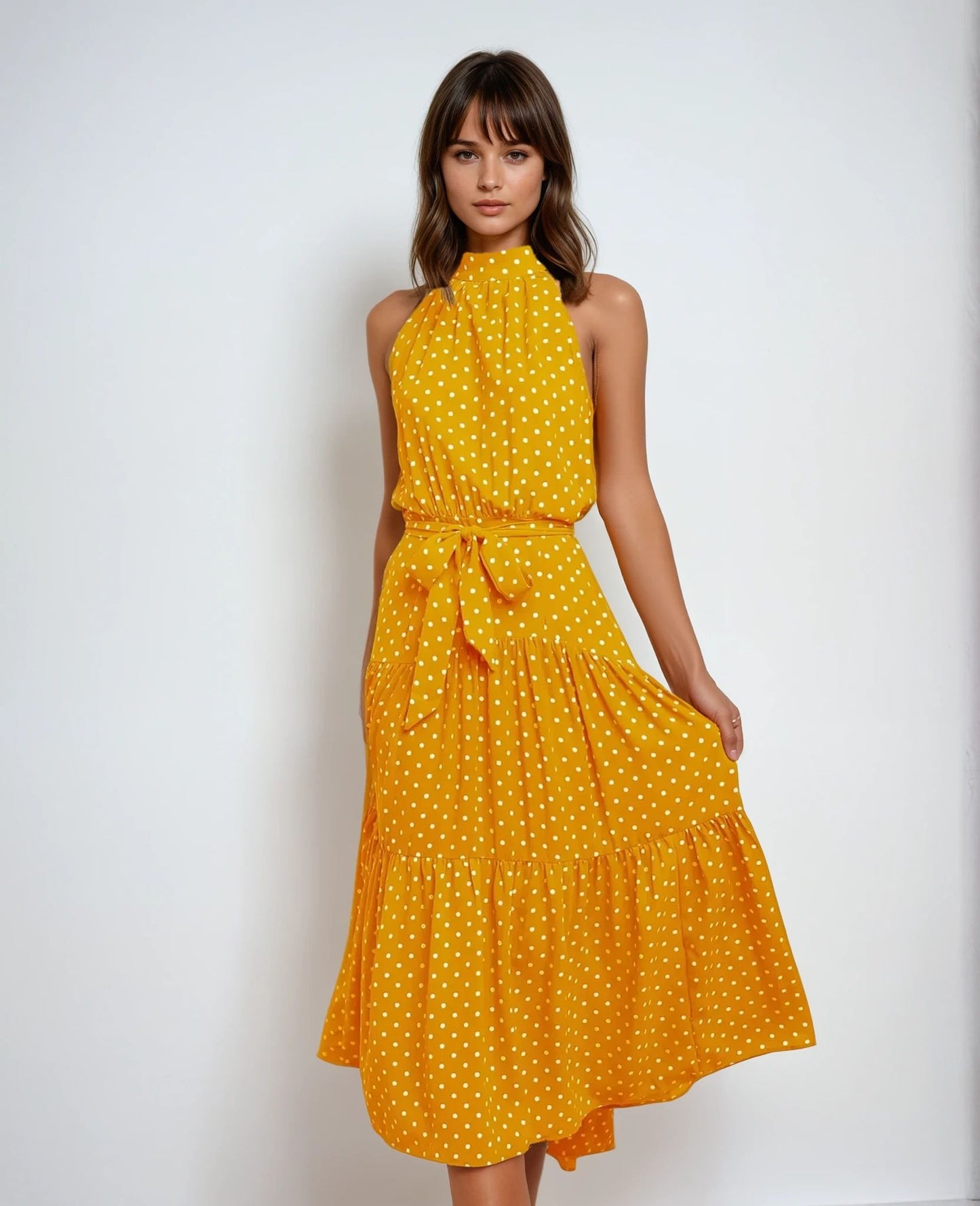 Polka Dot Halter Maxi Dress