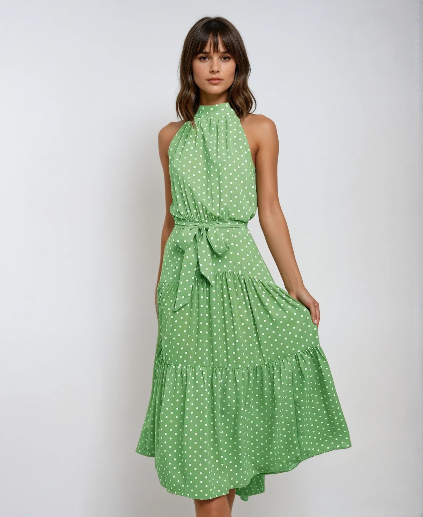 Polka Dot Halter Maxi Dress